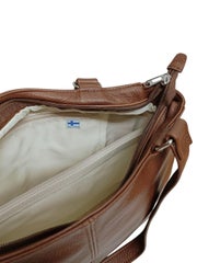 Nahkalaukku olkahihnoilla, A4 koko, ruskea - Made in Finland