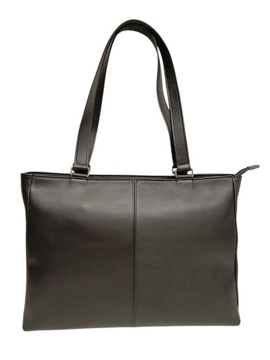 Iso nahkalaukku kahdella olkahihnalla, musta - Made in Finland